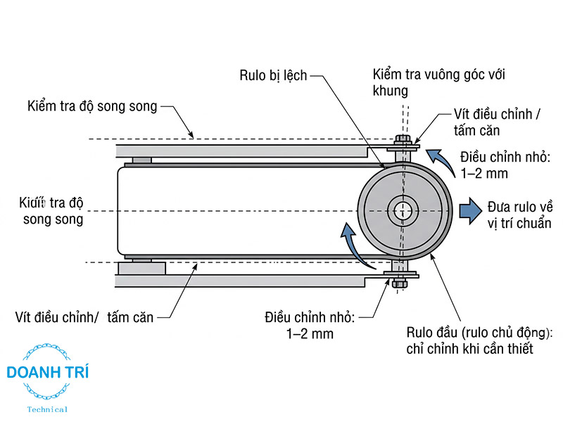 Kiểm tra độ song song và vuông góc của rulo với khung